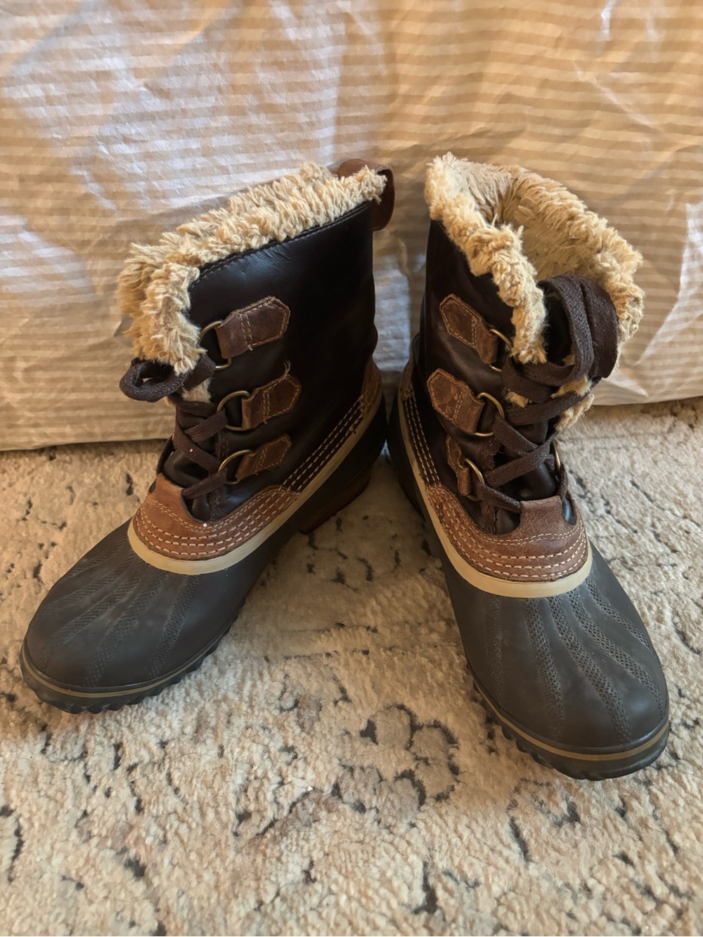 Sorel Brown & Tan Faux-Fur Lined Waterproof Winter Boots